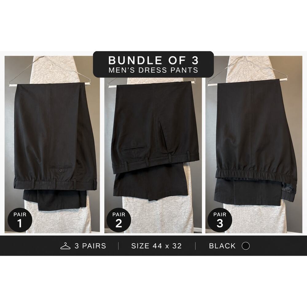 Bundle of 3 Men’s Dress Pants Size 44x32 – Black Slacks Work Office Career